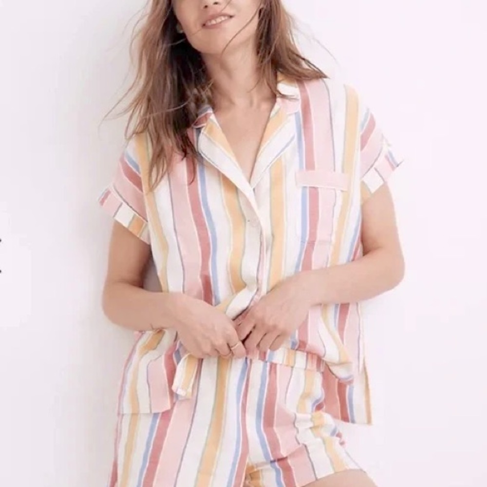 MADEWELL Bedtime Rainbow Stripe Pajama Shorts Set